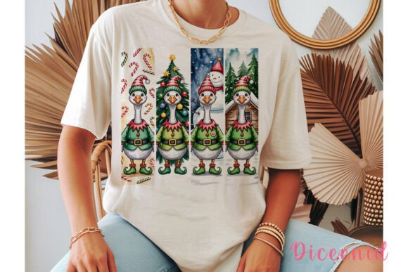 Christmas Elf Geese Sublimation Design & Illustrations