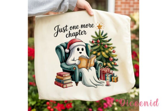 Cozy Christmas Ghost Reading PNG Clipart & Illustrations