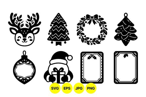 Cute Black Christmas Icons Set: Illustrations for Crafters