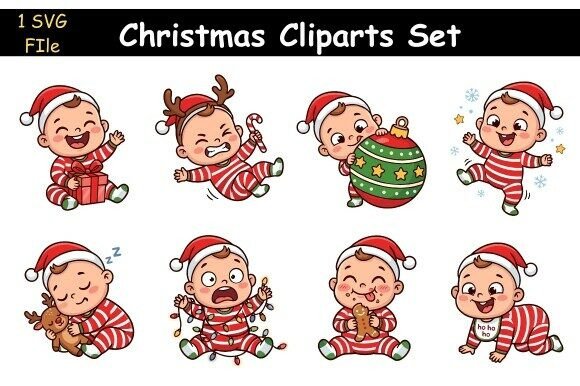 Cute Christmas Cliparts Set & Illustrations
