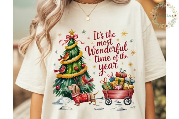 Dachshund Christmas Wagon PNG Clipart & Illustrations