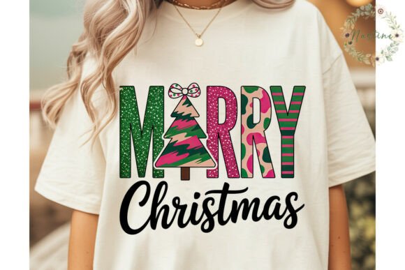 Merry Christmas Pink Green PNG Clipart & Illustrations