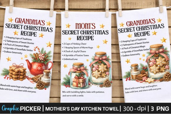 Mom Grandma Christmas Recipe Kitchen Illustrations