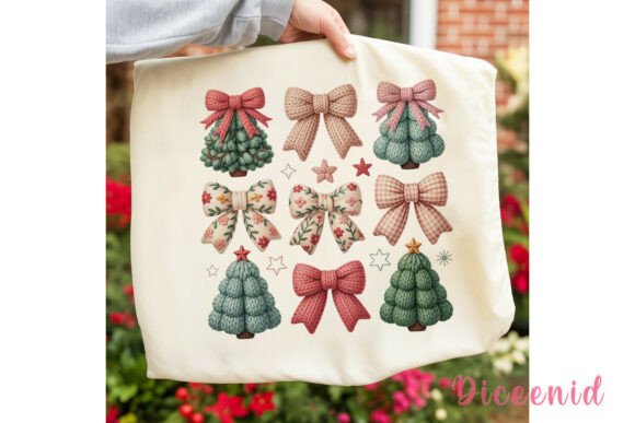 Pink Christmas Trees Bows PNG Clipart & Illustrations