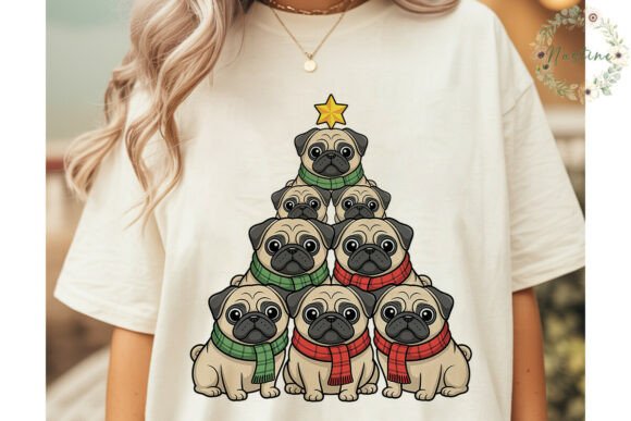Pug Christmas Tree Sublimation Design Illustrations