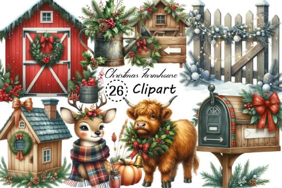 Vintage Christmas Farmhouse Sublimation & Illustrations