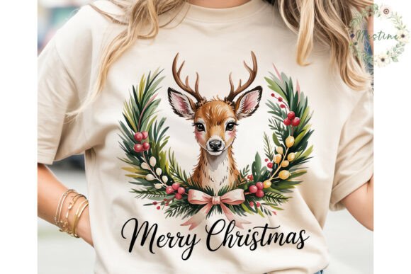 Watercolor Christmas Deer Wreath PNG Review