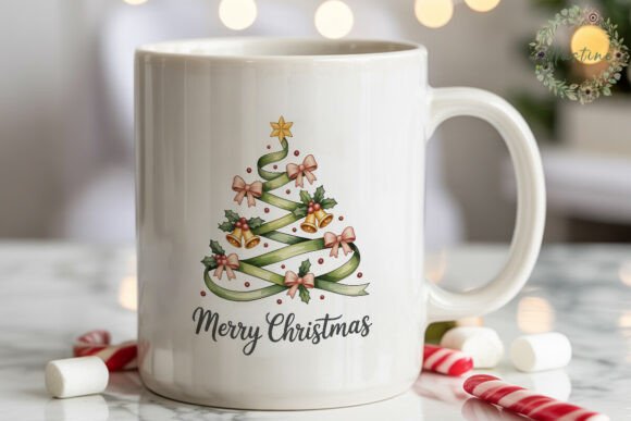 Watercolor Ribbon Christmas Tree PNG Illustrations
